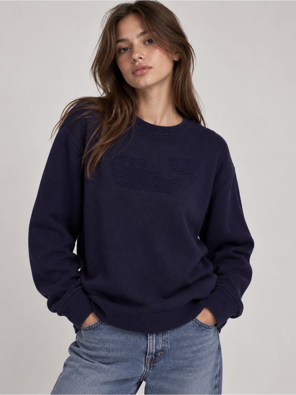 Vineyard Vines Navy Textured-Logo Crewneck Sweater size S